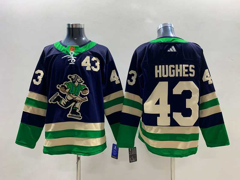 Mens Vancouver Canucks #43 Quinn Hughes Navy 2022 Reverse Retro Stitched Jersey->vancouver canucks->NHL Jersey